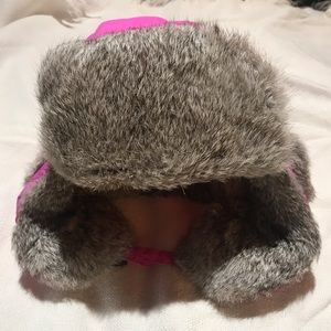 Mad Bombmer rabbit fur + quilted pink hat size S